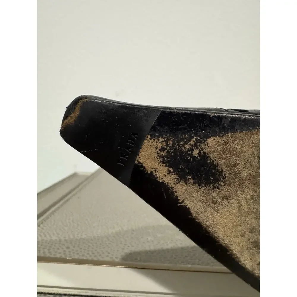 PRADA Y2K Pumps Heel Leather Black Point Toe Cutout Sz 37.5 / 7.5